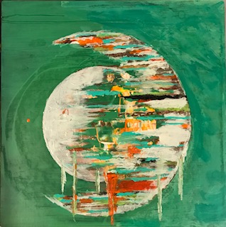Metallic Green Moon Abstract